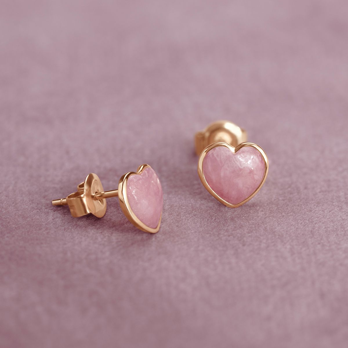 Kolczyki sztyfty Serce 0,8 cm, Pink Opal, złoto zółte 585