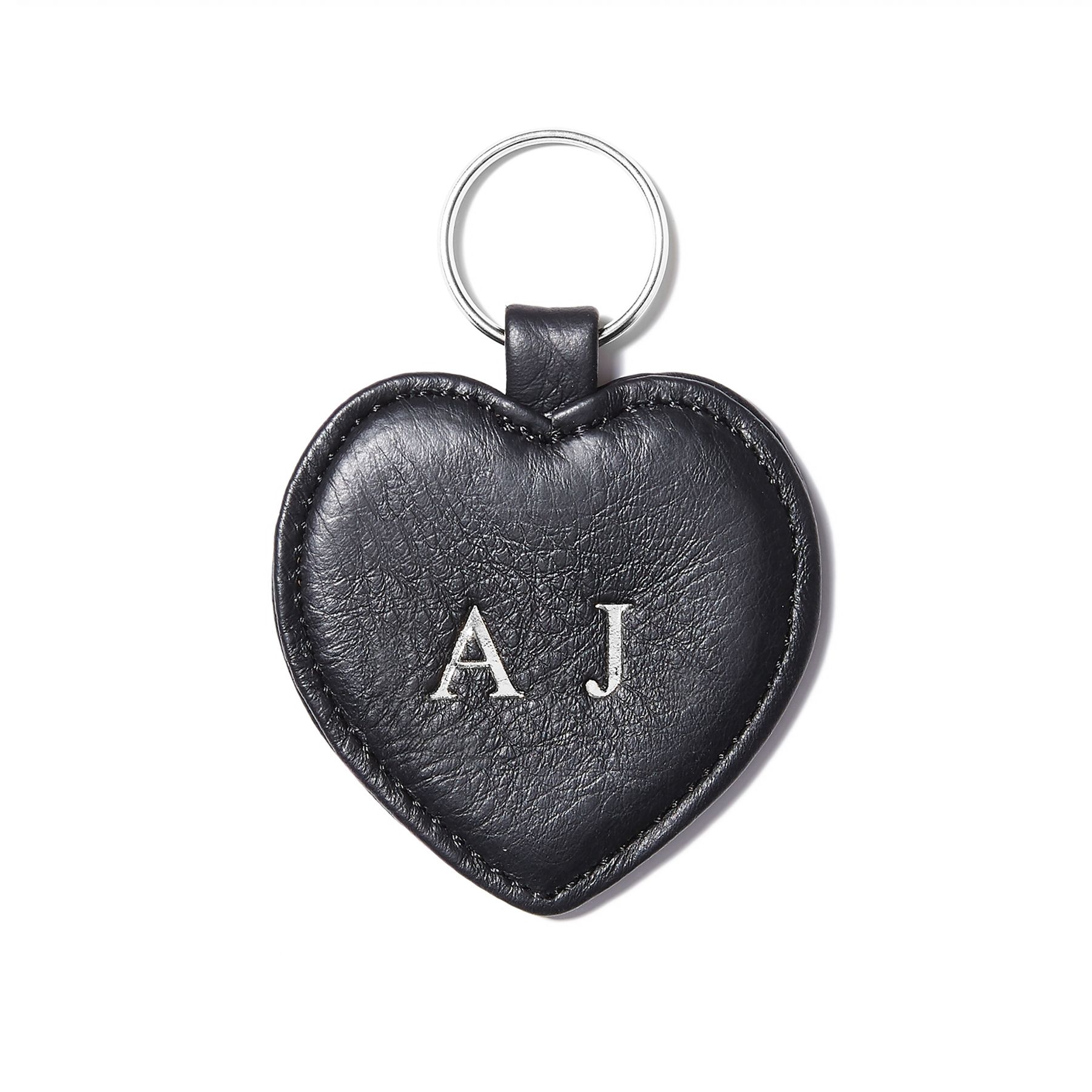 Leather keyring (Heart, Nero) with embossing