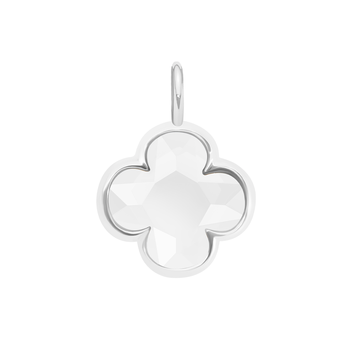 Zawieszka Icons z kryształem w kształcie koniczyny w kolorze mlecznym posrebrzana
